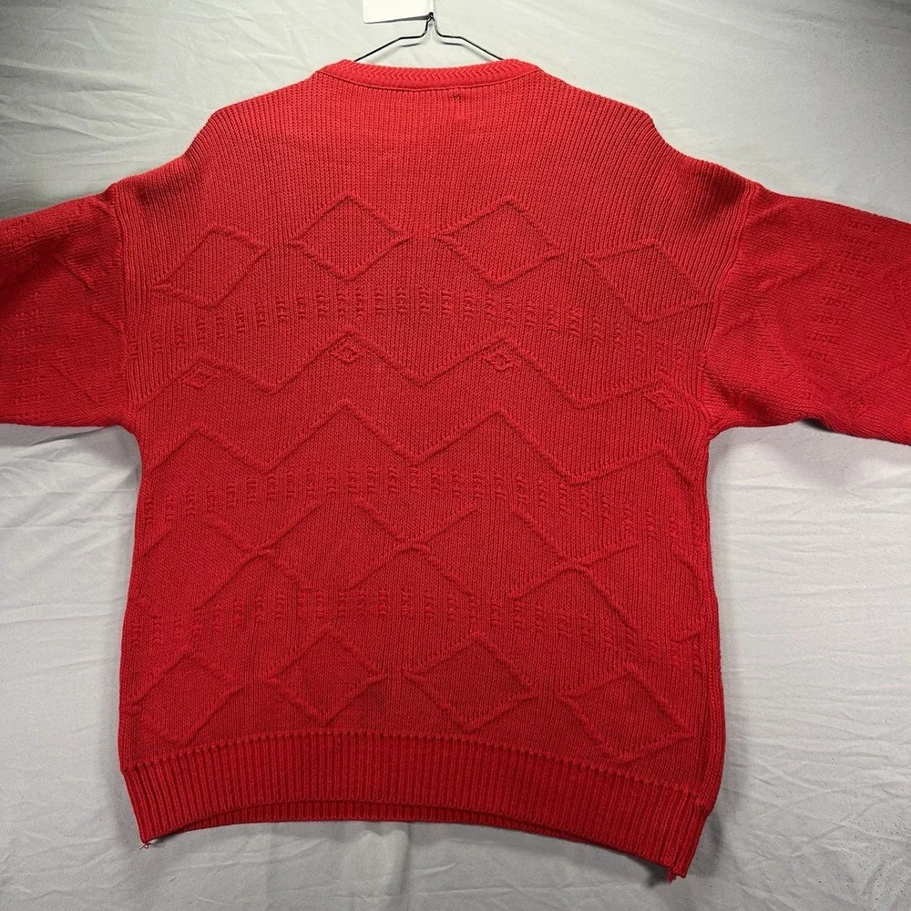 Vintage London Fog Sweater Mens Large Red Knit Grandma Heavy Cotton Cabincore